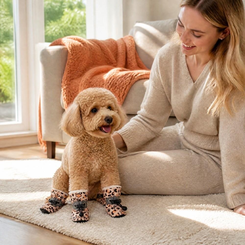 Plush Warm Dogs Snow Boots Adjustable Dog Rain Boots Dog Footwear Pet Foot Cover Daily Wear
