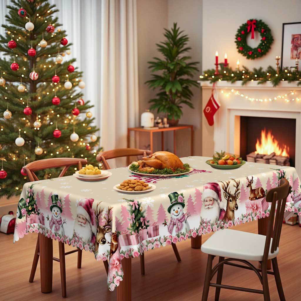 Christmas Tablecloth, Merry Christmas Merry Christmas Snowman Elk Flower Round Tablecloth