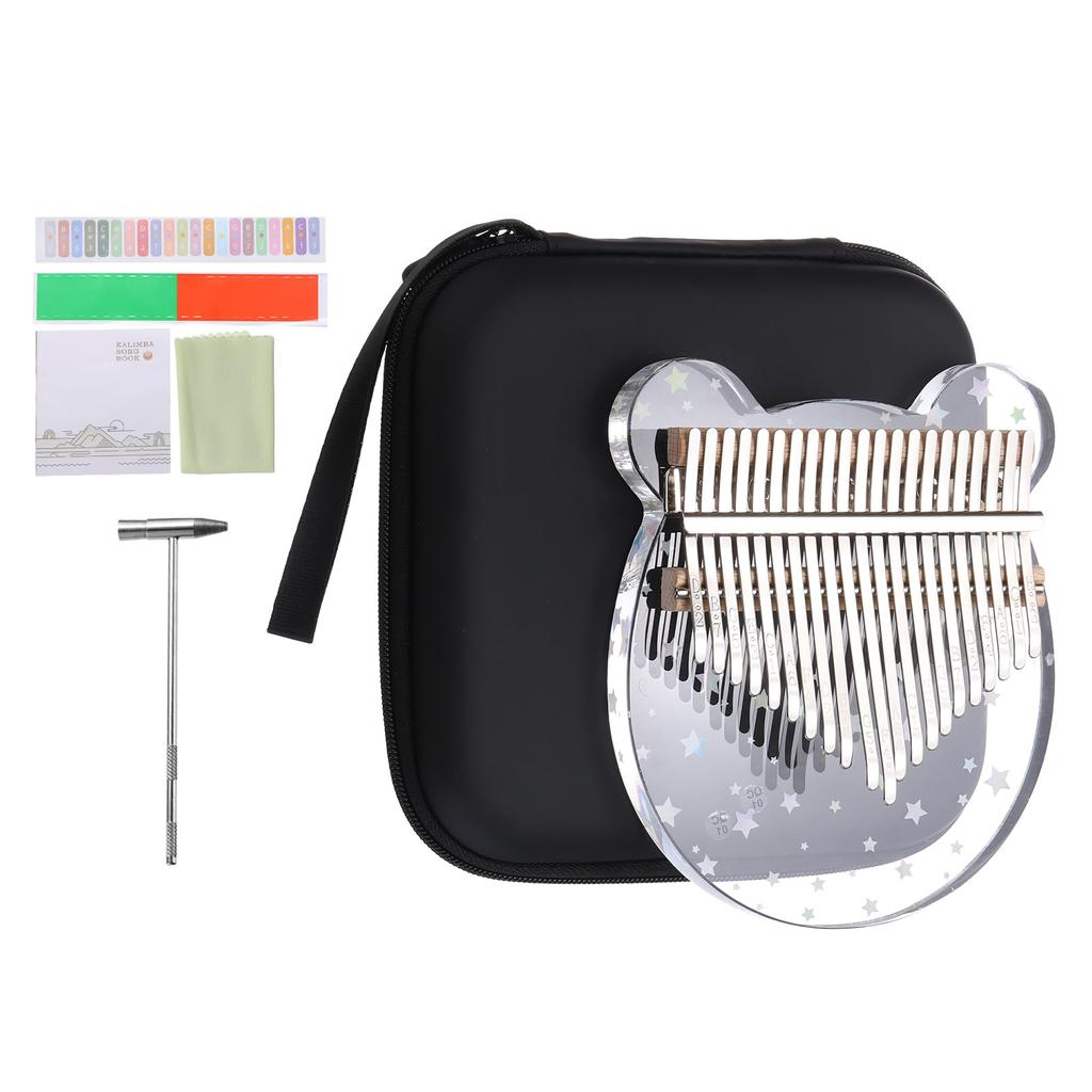 uxcell 21-Key Thumb Piano, Transparent Star Bear Portable Finger Piano, Carrying Box, Music Stickers, Tuning Mallet, Cleaning Cloth, Gift