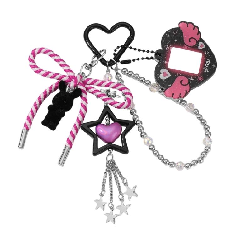 Cartoon Flocking Heart Keychain Compact Bag Charm Wing Star Decoration Bag Pendnat Lovely Gift For Friend Family