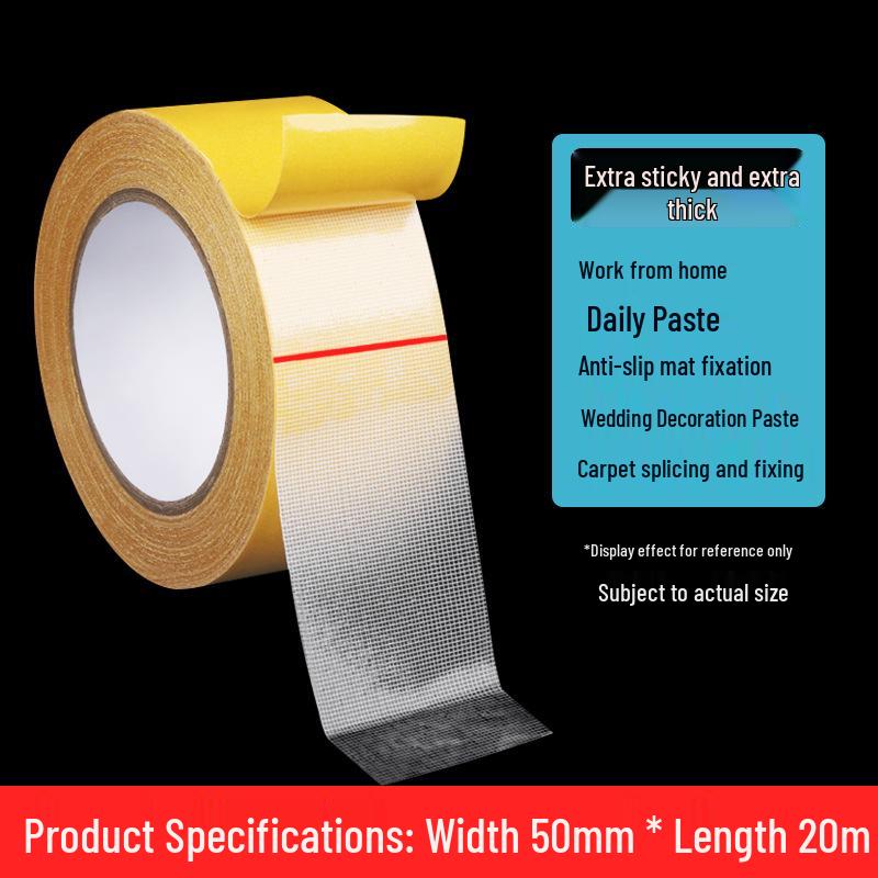 High Viscosity Transparent Double-Sided Acrylic Tape - Yellow/Ginger, Traceless, Grid Patterned for Carpets.