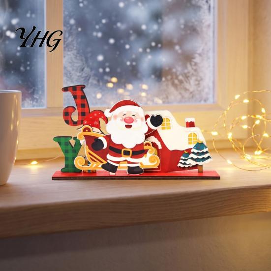 DIY Assembly Xmas Decor Wooden Christmas Ornaments, Tabletop Decoration with Santa Claus Snowman Elk Tree Designs for Home Holiday Party And