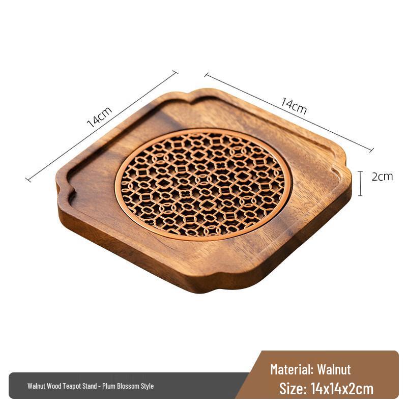 Japanese Walnut Tea Tray with Plum Blossom Design