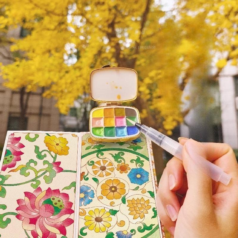 12 Color Dynasty Series Pearlescent Mini Watercolor Pigment Portable Set High Value Art Painting Graffiti Solid Water Color