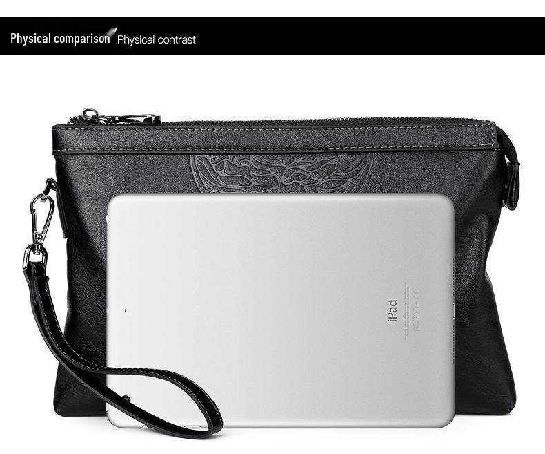 Men's Cross-Border Fashion Zipper Clutch: Large Capacity, Textured Handbag for Business & Portability.