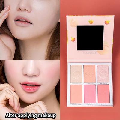 Paleta de sombras blush iluminador à prova d'água de seis cores Bandeja de contorno multifuncional Sombra de olhos com glitter fosco perolado Fixação duradoura para mulheres
