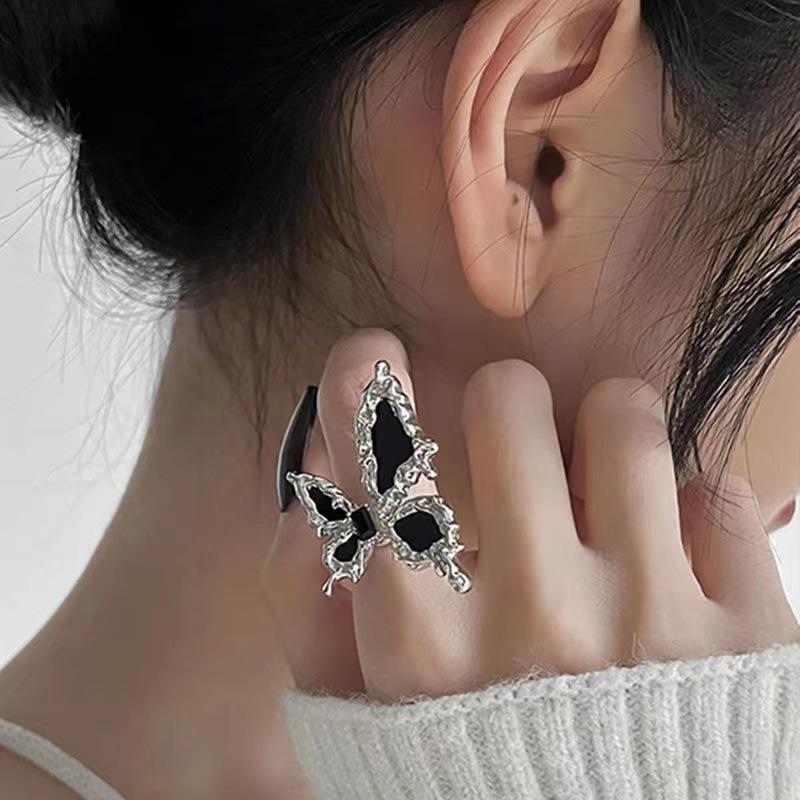 Black Butterfly Iron Bone Fun Inel reglabil exagerat
