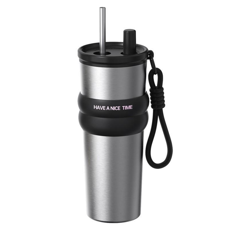316 Stainless Steel Thermos Cup with Straw - Large Capacity, High Aesthetic Design for Coffee and Cold Drinks, Perfect Gift