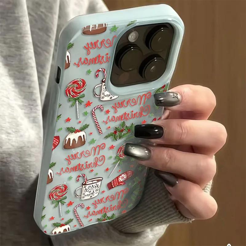 15PRO Christmas cake lollipop red Stars Phone Cases for iPhone 11 12 13 14 16E Pro Max Air Plus Shockproof Soft TPU Cover Case