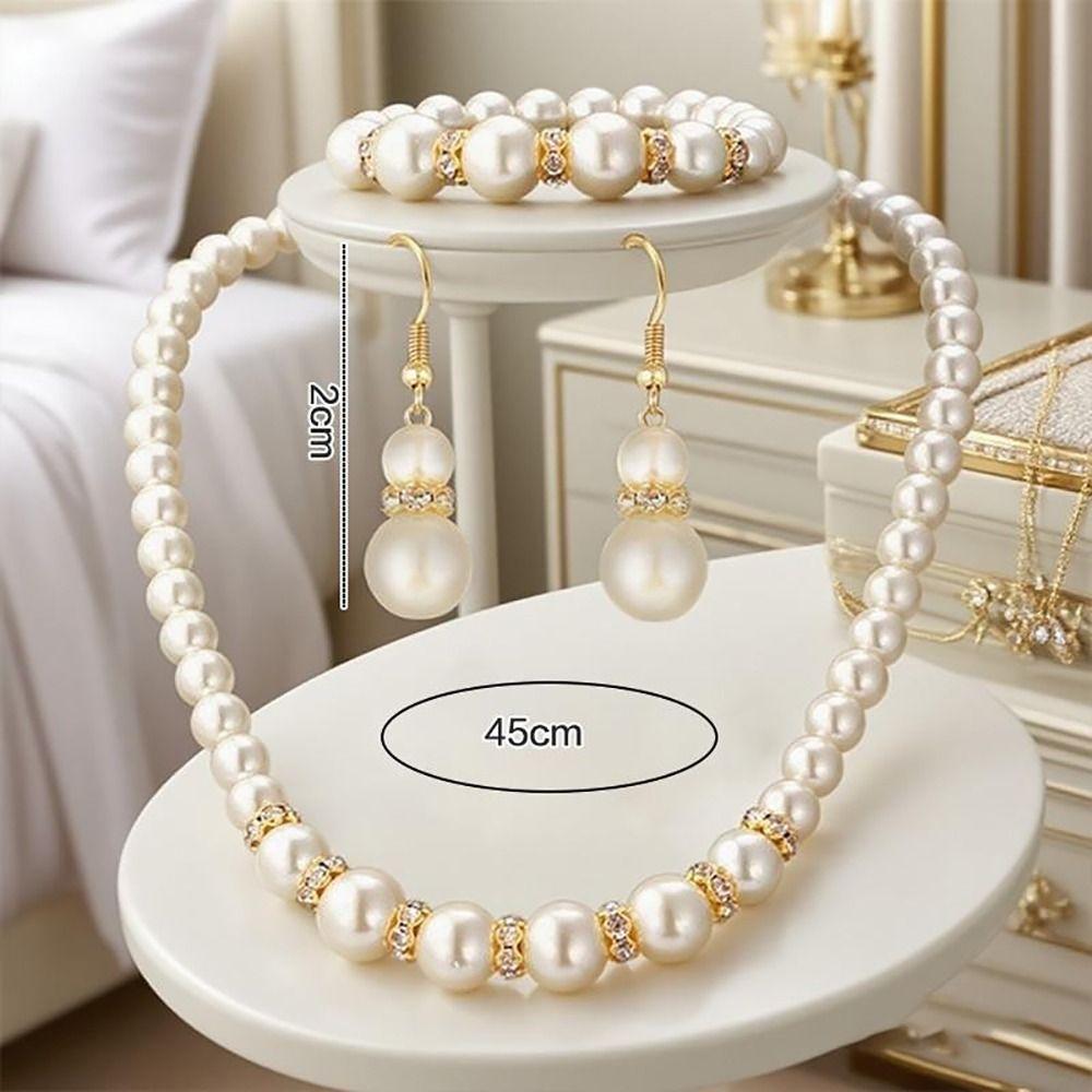 4Pcs/Set Long Necklace Simulated Pearl Jewelry Set Bridal Wedding Jewelry Jewelry Gift