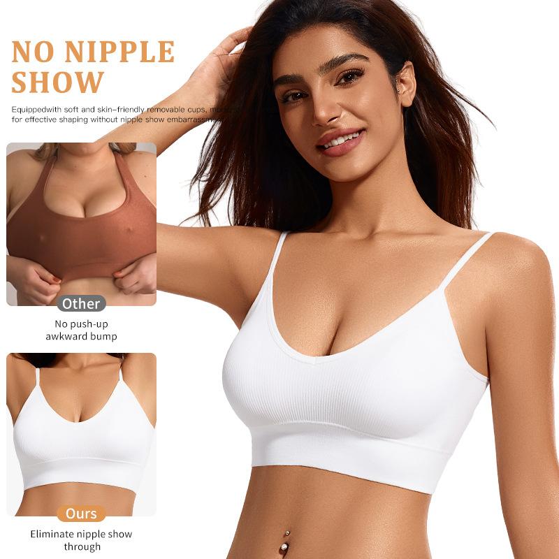 Women Seamless Deep U Backless Bralette Wireless Removable Padded Bra Breathable Crop Top