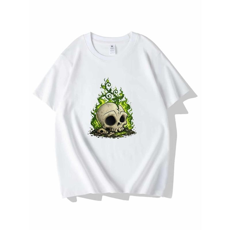 

GreenFlame Men s Cotton TShirt Glowing Skull Vine Art Print Pattern Pure Cotton Premium Print Durable Casual Fashion S белый