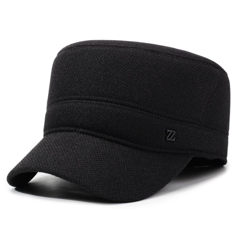 Chapeau d'hiver pour le cyclisme en extérieur Preuve du froid Protection des oreilles Bonnet chaud Papa Grand-père Doublé polaire Adjustable black