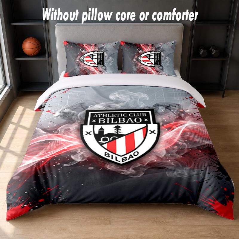 Athletic Bilbao Football Design Bed Bedding Set 1 Duvet Cover + 2 Pillowcases Soft Breathable Household Bed Linens