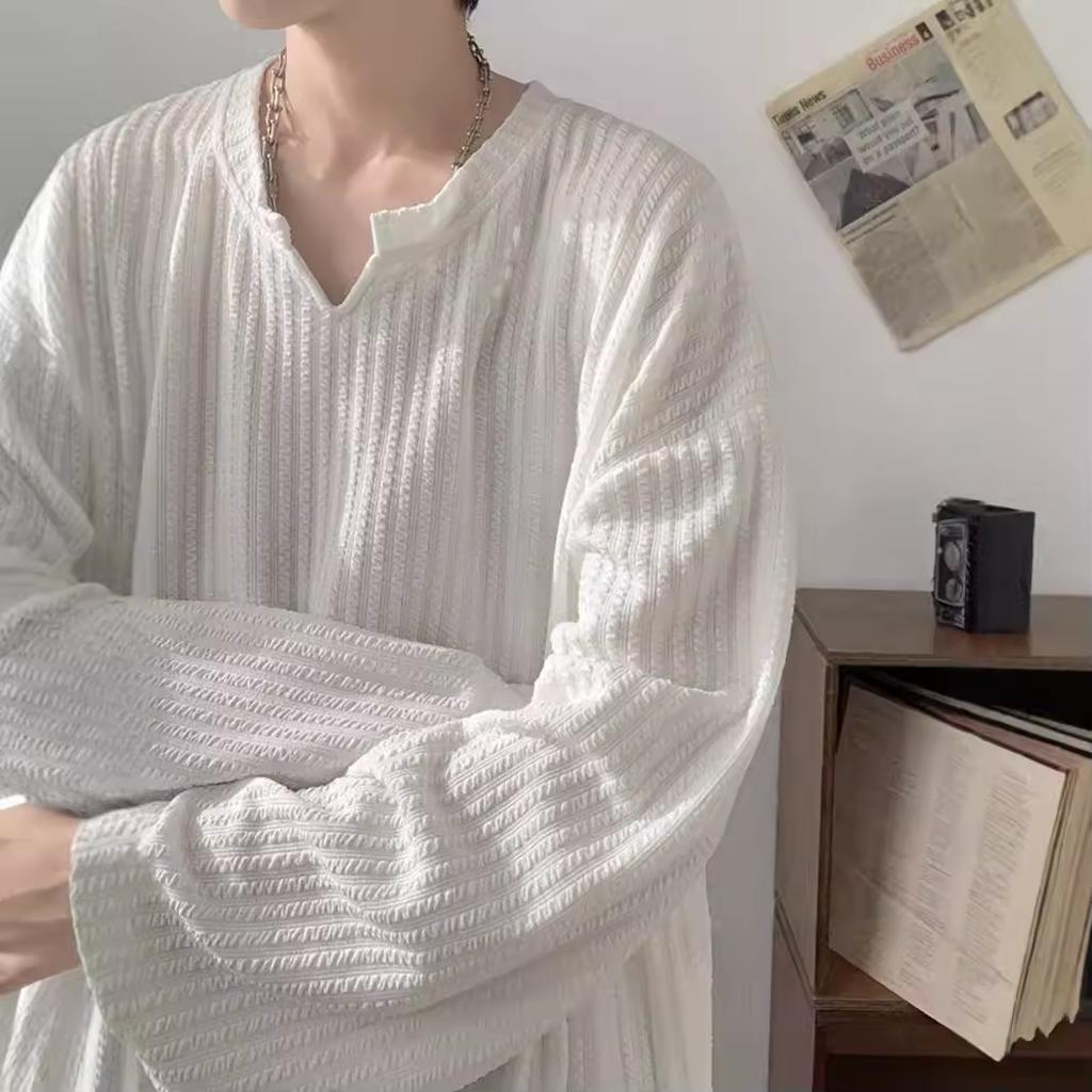 Spring Autumn Streetwear T-shirt for Men Hip Hop Baggy Tops Casual Solid Color Male Loose Long Sleeve Tees