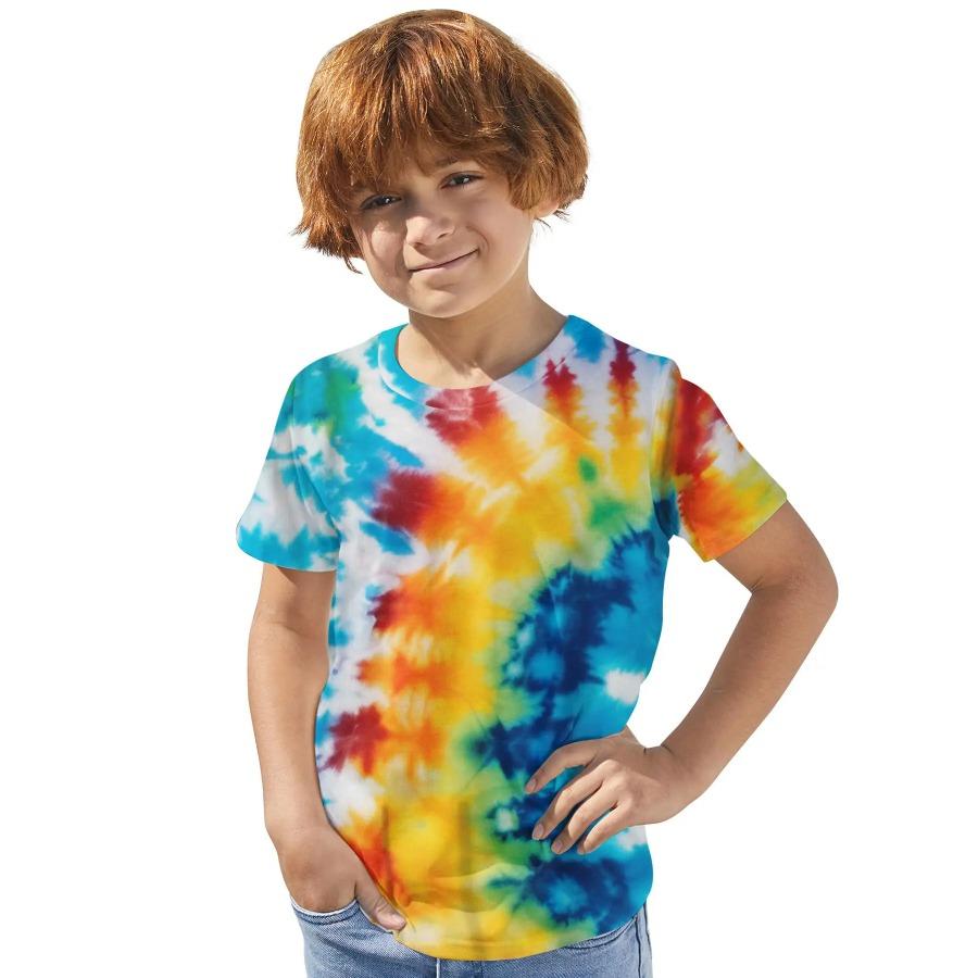 New Hot Sale Children's Men's Casual T-shirt Color Vortex 3D Printing Short Sleeve Boys Comfortable Kids O-Neck Girls' Tees