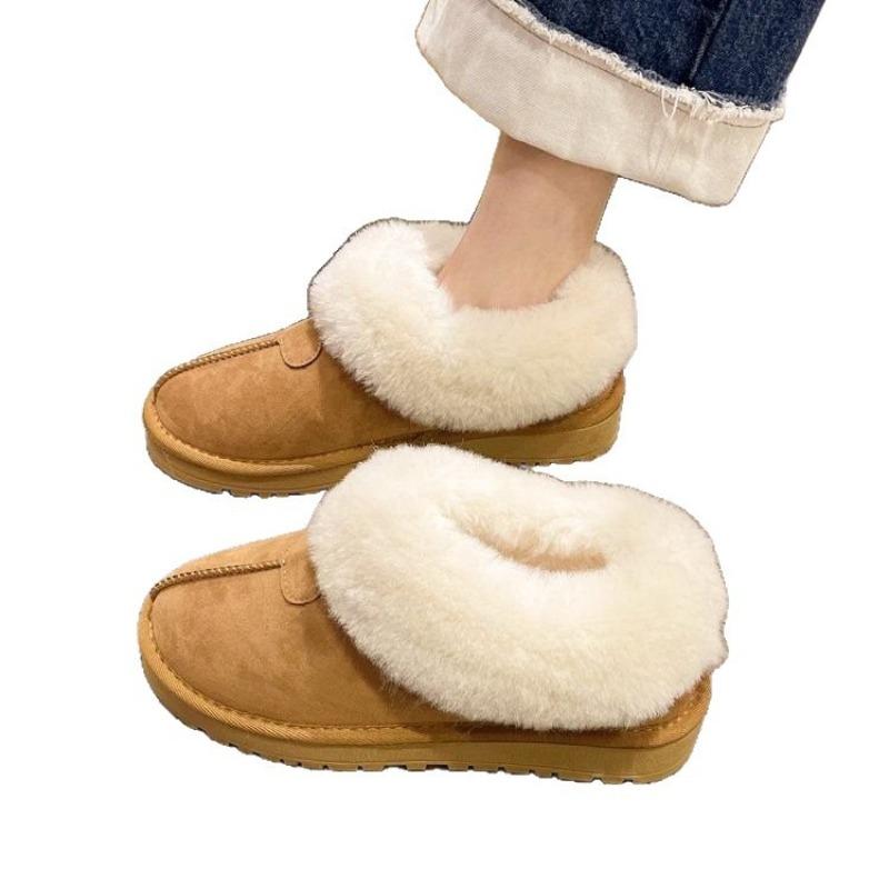 Winter new thickened velvet shallow-mouth snow boots women's casual one-pedal non-slip soft-soled home fluffy cotton shoes