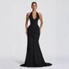 Women's Fashion New Product Temperament Elegant and Sexy Backless Waist Neck Dress Long Dress European and American Clothing