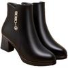Winter new soft leather soft sole thick heel short boots women's velvet thickened warm middle-aged mother short boots