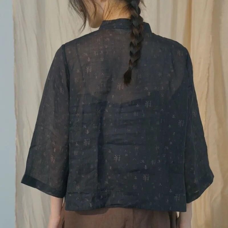 Johnature Women Chinese Style Shirts Tops Stand Long Sleeve Spring Blouses Print Floral Vintage Shirts