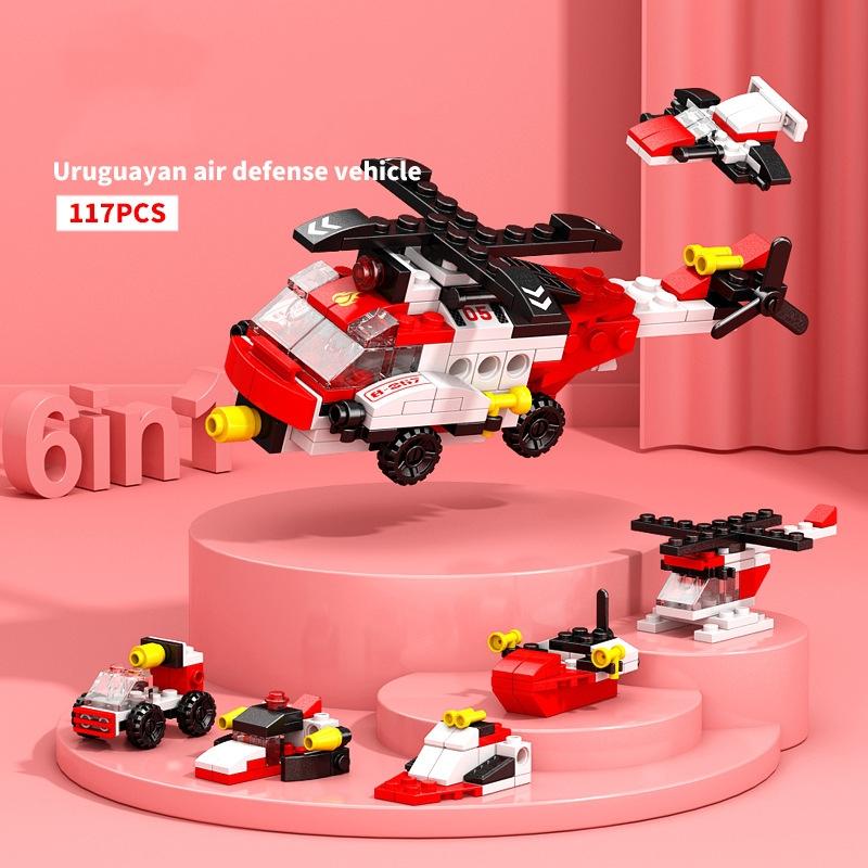 6IN1 Engineering Car Truck Tank City Building Blocks Police Helicopter Bricks Fire Fighting Brick Toys Gift for Children Kids