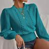 Solid Color Knitted Sweater Women's Round Neck Pullover Lantern Sleeve Top