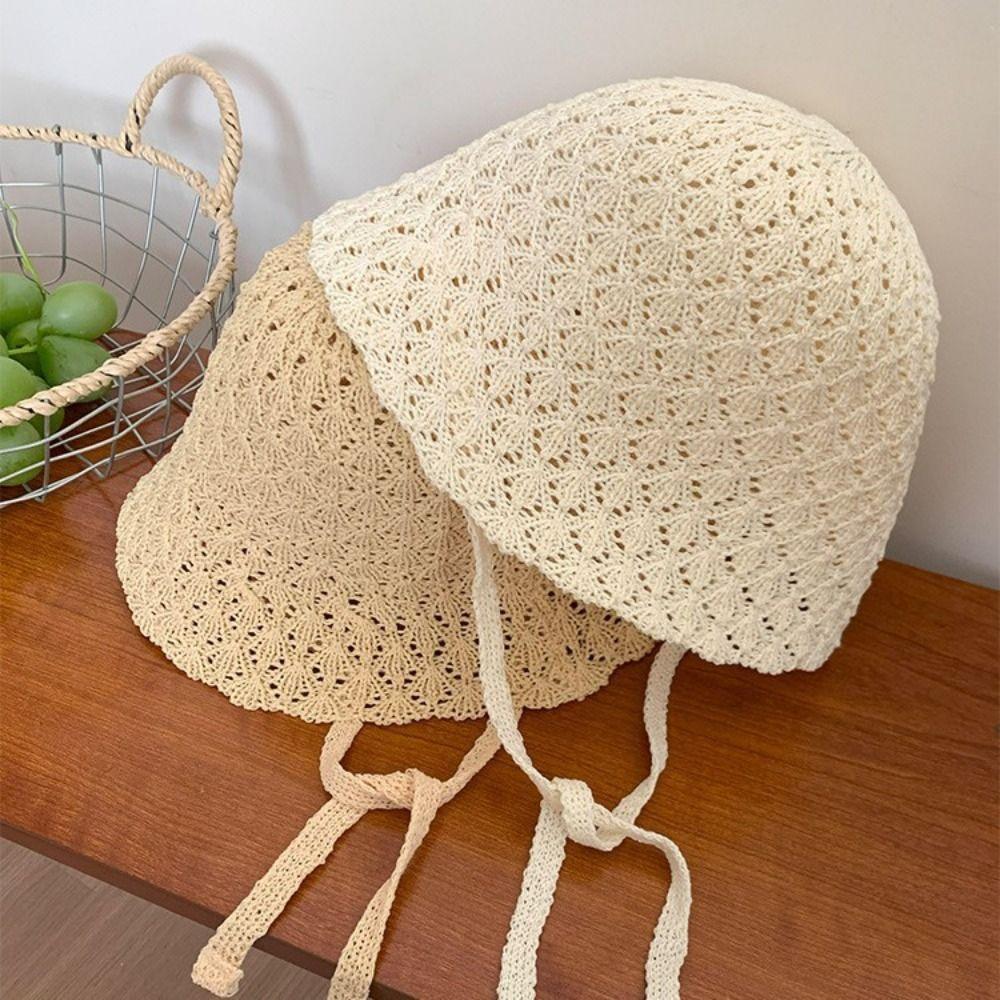 Summer Weaving Cap Hollow Bucket Hat Korean Basin Cap Ladies