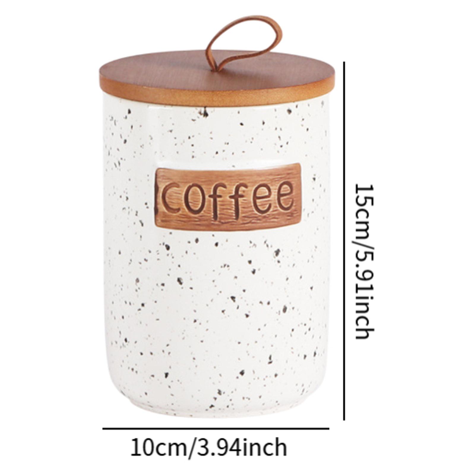Ceramic Canister Countertop Multifunctional Tea Coffee Sugar Storage Jar Food Jar with Wooden Lid Kitchen Supplies