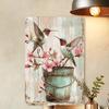 Vintage Hummingbird Tin Sign Wall Art Metal Bucket Planter With Pink Flowers Rustic Bird Decor Home Cafe