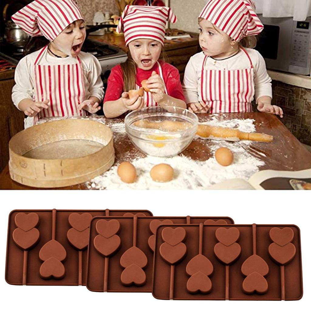 Non-Stick Silicone Lollipop Mold Heart Shaped Cake Mold Heat Resistant Fondant Biscuit Chocolate Baking Tray DIY Decorating Tool