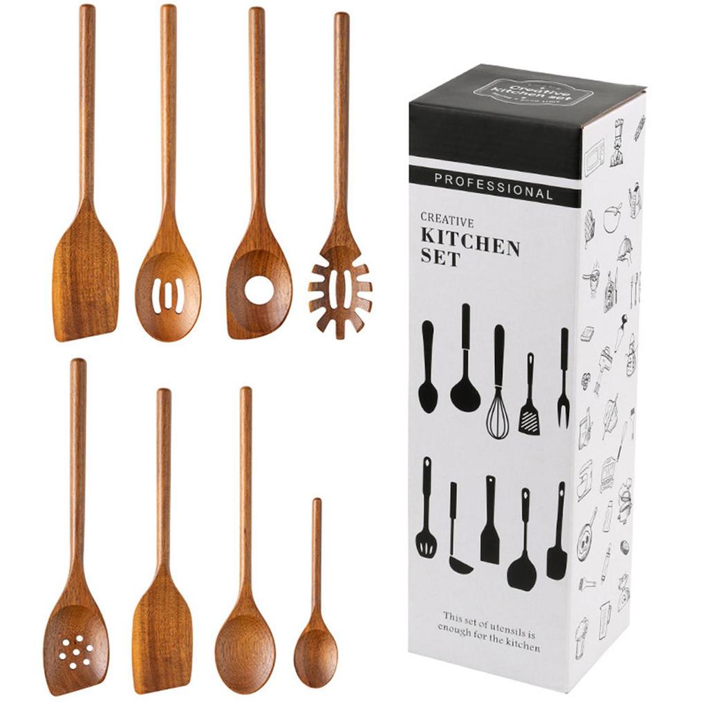 Cooking Wooden Spatula, 8-Piece Solid Wood Spatula and Spoon Utensil Set, Suitable For Home Kitchen Cookware