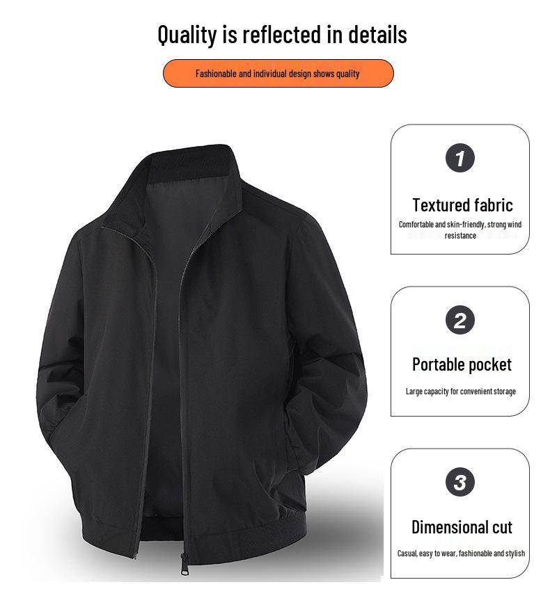 Men's Trendy Executive Stand Collar Jacket - Autumn/Winter Business Style, Simple Casual Design, Cotton-Padded