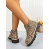 Plus Size Leopard Print Platform Martin Boots 2025 Winter New Side Zipper Round Toe Booties for Women