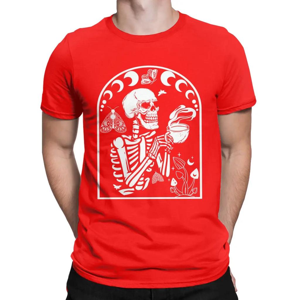 Skeleton Coffee Halloween Gift T Shirt Men's Pure Cotton Vintage T-Shirt O Neck Spooky Tee Shirt Short Sleeve Clothing Unique