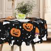 1 Halloween Pumpkin Pattern Tablecloth, Black Background With Ghosts, Optional Round And Long Tablecloth