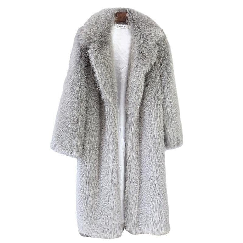 Women's Autumn And Winter Long Suit Collar Faux Fur Coat  Solid Color Coat