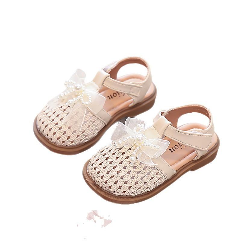 Girls' soft-soled shoes, summer girls' closed-toe sandals, new children's princess shoes, mesh bow shoes, versatile