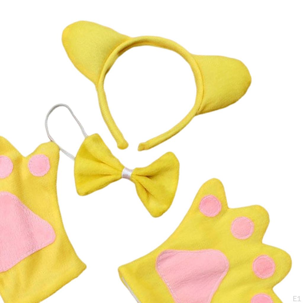 4 Pieces Animals Costume Set Animal Headband Gloves Bowtie and Tail for Stage Performance