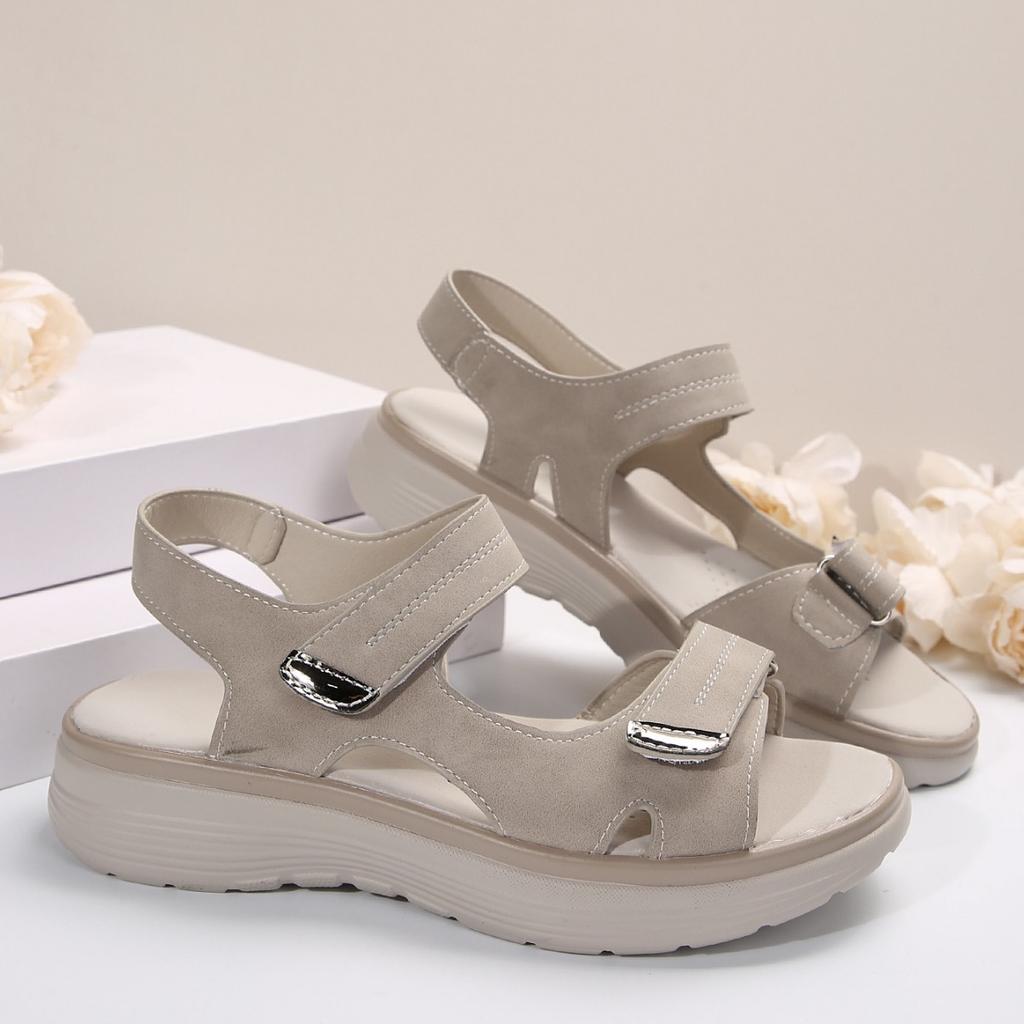 2025 summer new foreign trade large size women's platform beach sandals Velcro buckle polyurethane sole