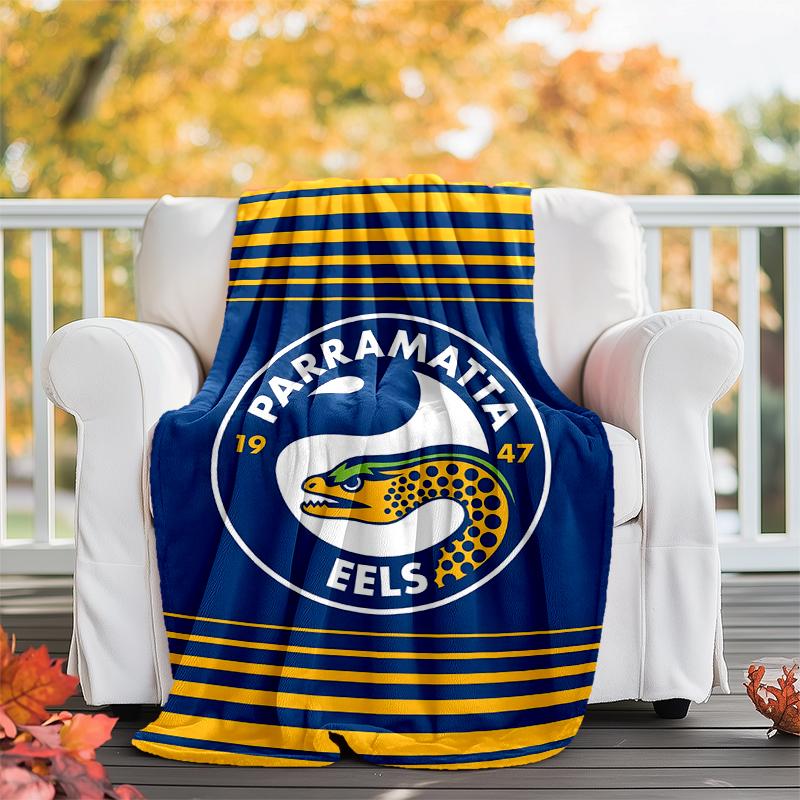 Parramatta Eels Flag Flannel Blanket Soft All-Season Throw, Design for Camping, Car Travel, Hiking Sofa, Bed, Office Perfect Gift for Parties