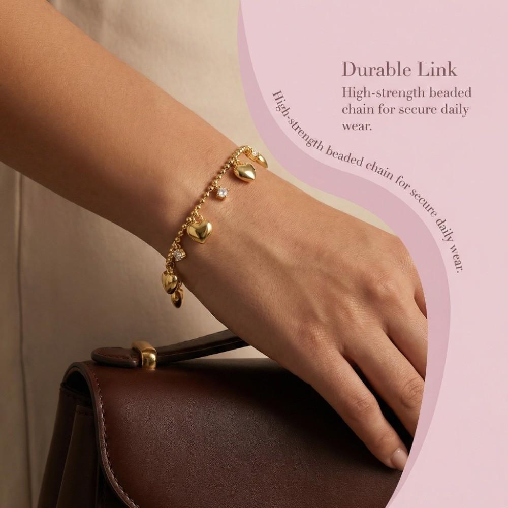 Bead Gold Bracelet Zinc Zinc Alloy Charm Hand Chain Fashion Heart Bracelet Anniversary Gift