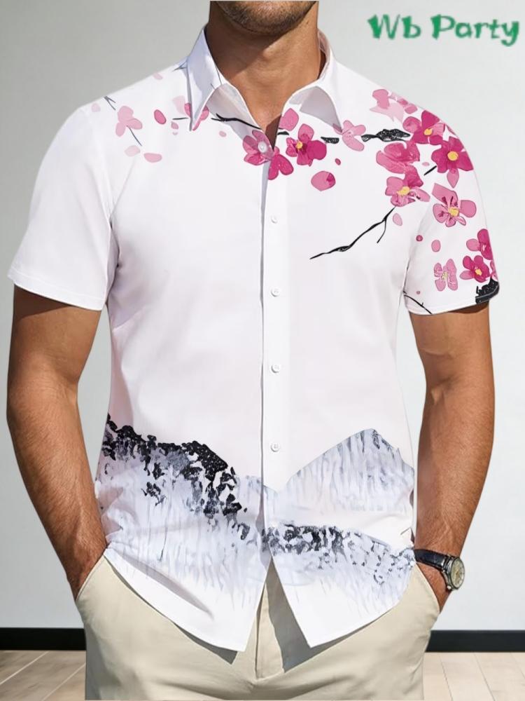 Japanese Sakura Pattern Fashion Men s Shirt Hawaiian New Summer Outdoor Casual Short Sleeve Tops Harajuku Street Men s Clothing S