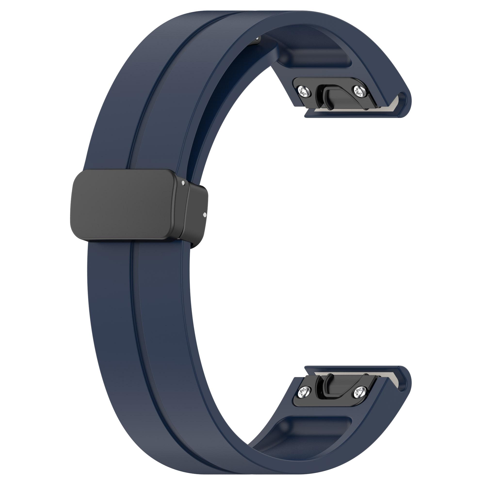 

For Samsung Galaxy Watch 6/6 Classic/5/4/Garmin Forerunner 570 42mm Watch Strap Black Buckle 20mm Magnetic Silicone Band Navy Blue