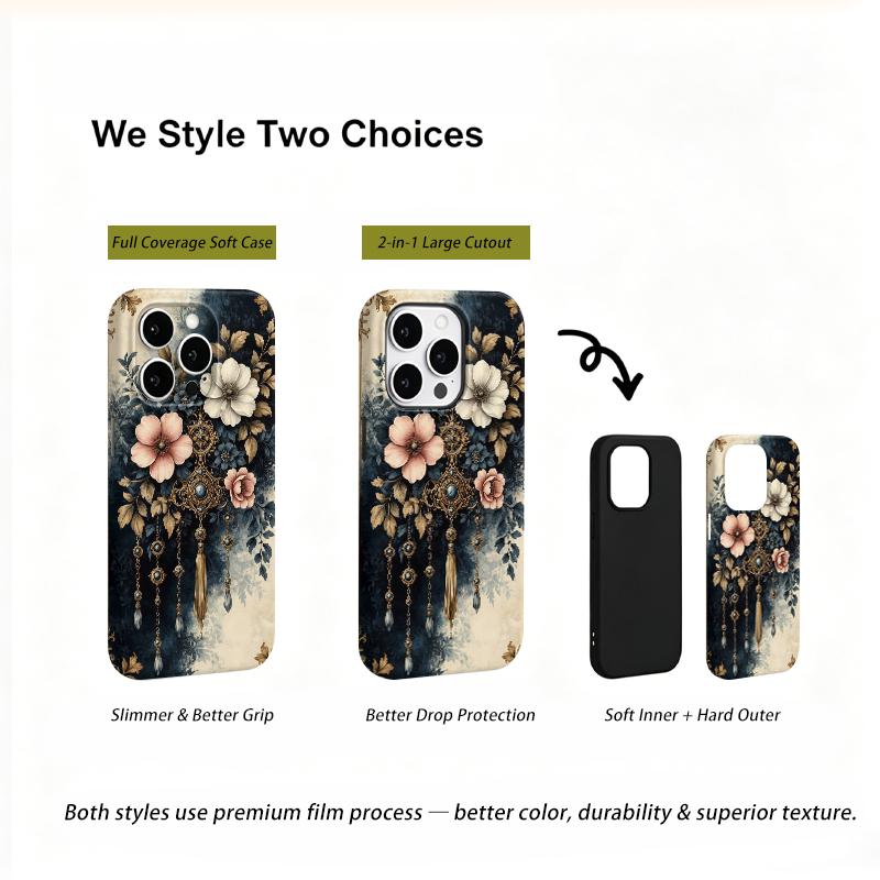 Antique Filigree Tassel Pendant Art Graphic Film Aesthetic Protective Shockproof Bumper Phone Case For iPhone 14 15 16 Pro Max Plus