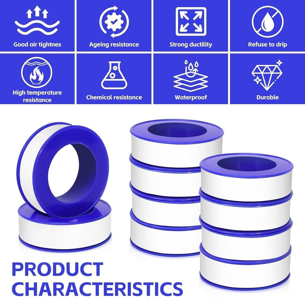 PTFE Sanitär Gewindedichtband Ölfrei Auslaufsicher Abwasserstopfen Wasserrohr Wasserhahn Reparaturwerkzeug Klebstoffe Dichtstoffe