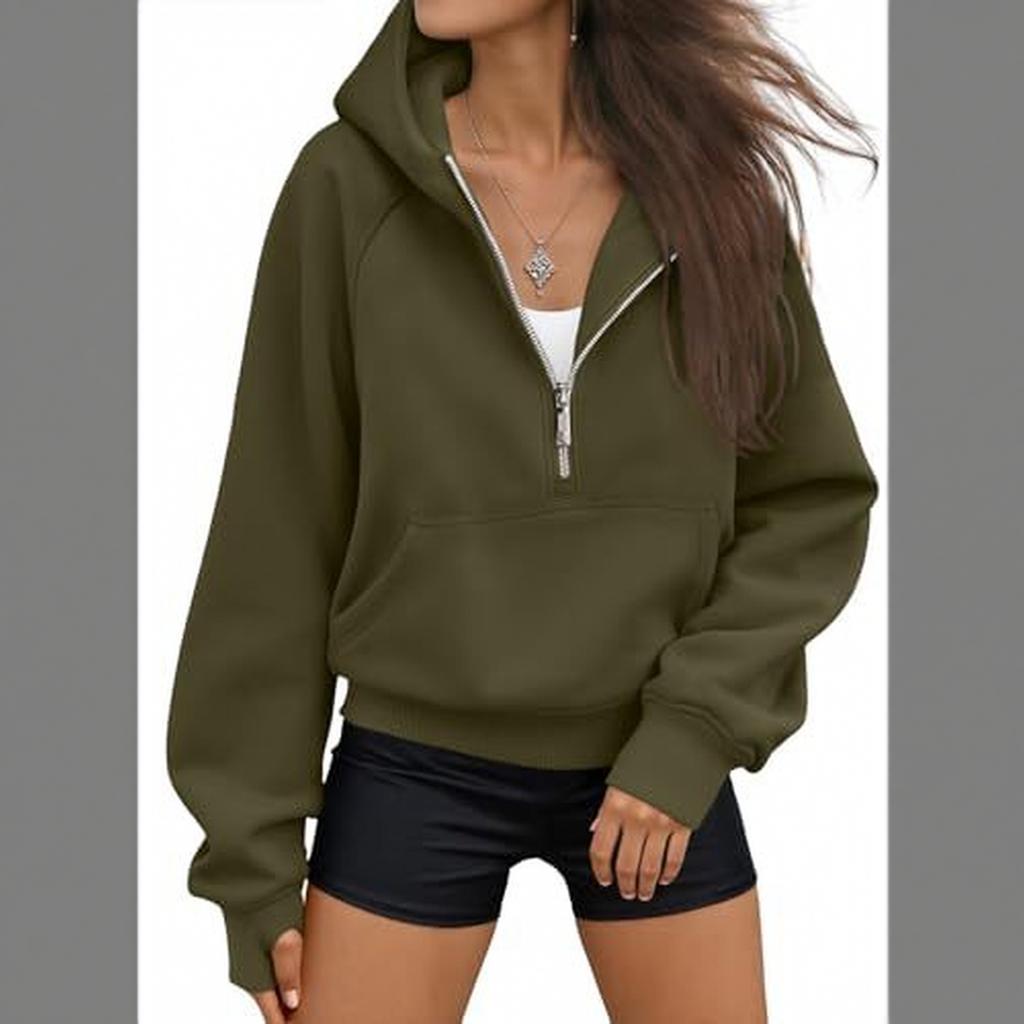Women's Half Zip Hooded Long Sleeve Casual Sweatshirt Color