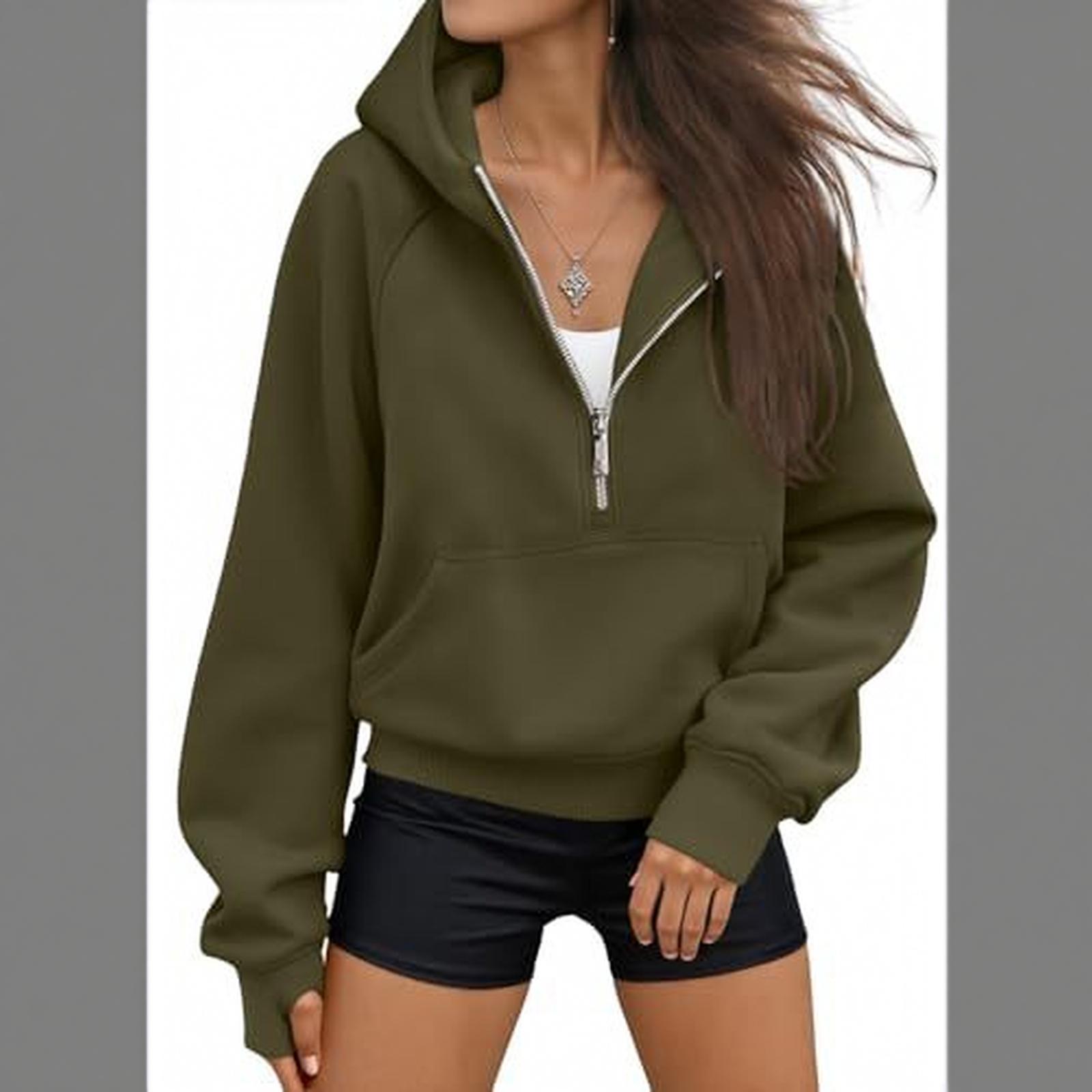 Women s Half Zip Hooded Long Sleeve Casual Sweatshirt Color L