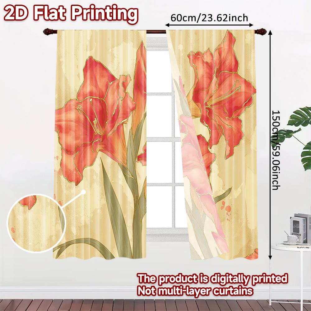 2D FLAT PRINTING 2pcs Curtains (Without Rod) Floral Elegance In Pink April Fools Is Day Festival Chic Print Curtains Polyester