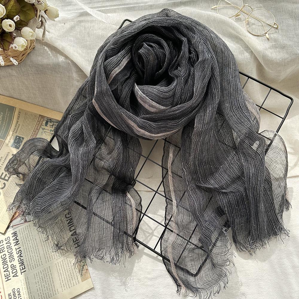 Pruhovaná lněná šála pro ženy na léto Literární sluneční clona Barva Tkaní Řemeslné zpracování Gázová šála