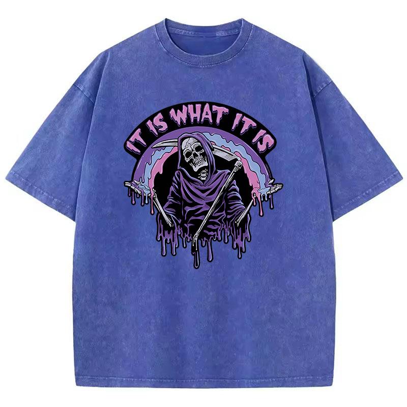 T-shirt teschio T-shirt in cotone lavato retrò T-shirt grafica fumetto Streetwear casual Primavera Estate t-shirt divertente